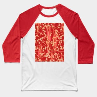 SAKURA FLOWERS IN RED Antique Japanese Floral Pattern Baseball T-Shirt